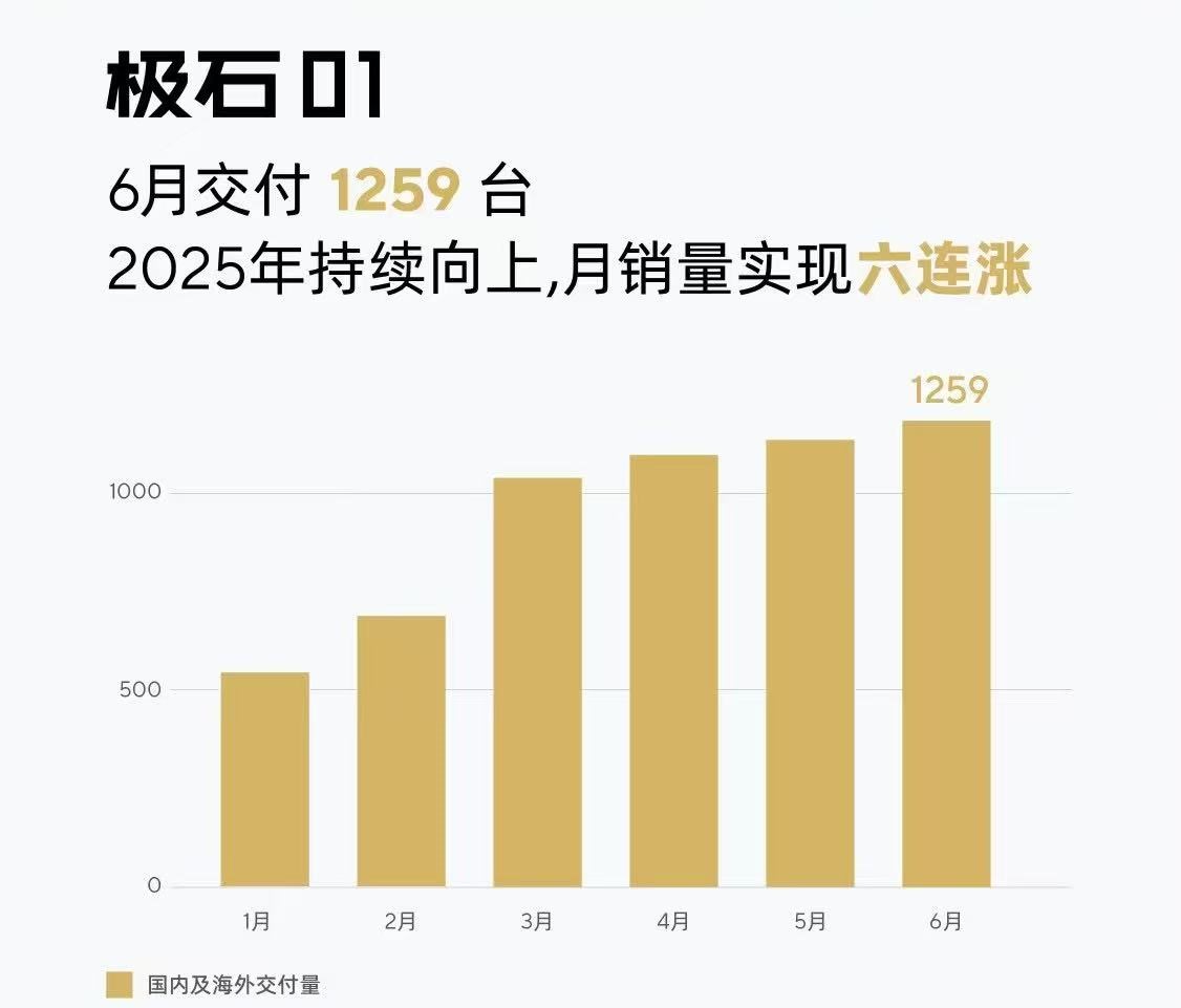 极石汽车6月交付1259台，实现月销量&ldquo;六连涨&rdquo;